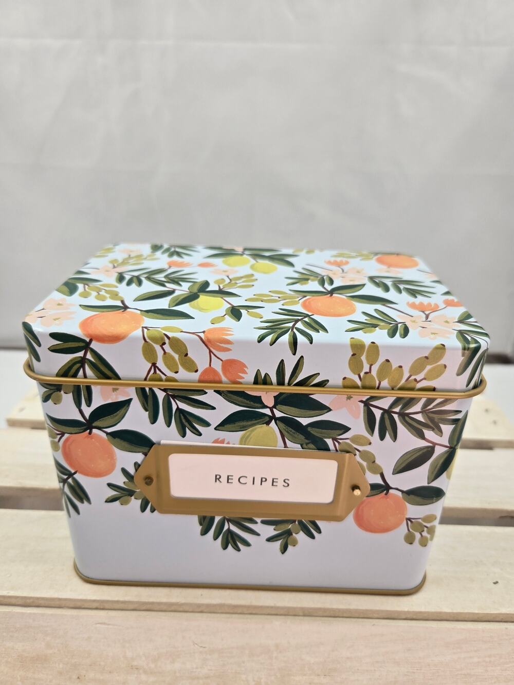Citrus Floral Tin Recipe Box designed by Rifle Paper Co.